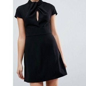 Asos Twisted Front Keyhole Little Black Dress